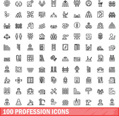 Poster - 100 profession icons set. Outline illustration of 100 profession icons vector set isolated on white background