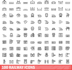 Poster - 100 railway icons set. outline illustration of 100 railway icons vector set isolated on white backgr