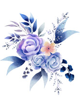 Blue Flowers Watercolor Bouquet Illustration