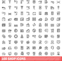 Poster - 100 shop icons set. Outline illustration of 100 shop icons vector set isolated on white background