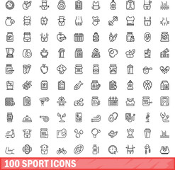 Poster - 100 sport icons set. Outline illustration of 100 sport icons vector set isolated on white background