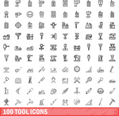 Poster - 100 tool icons set. outline illustration of 100 tool icons vector set isolated on white background