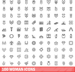 Canvas Print - 100 woman icons set. Outline illustration of 100 woman icons vector set isolated on white background