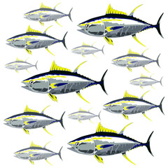 Wall Mural - Tuna fishing logo. Unique and fresh tuna jumping.Fish on a white background