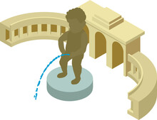 Tourist Attraction Icon Isometric Vector. Triumphal Arch And Statue Pissing Boy. World Famous Landmark, Belgium Symbol