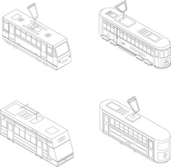 Poster - tram car icon set. isometric set of tram car vector icons outline thin lne isolated on white