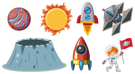 Sticker - Set of space cartoon characters and objects