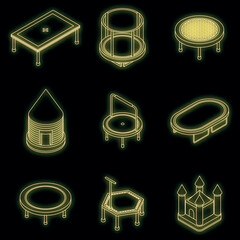 Wall Mural - Trampoline icons set. Isometric set of trampoline vector icons neon color on black
