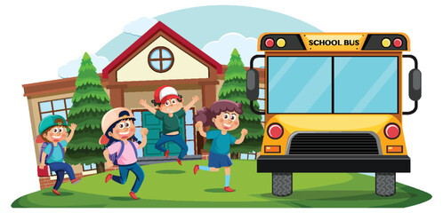 Wall Mural - Children going to school by bus