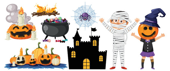 Sticker - Set of halloween cartoon characters and elements