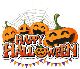 Wall Mural - halloween pumpkin with happy halloween logo
