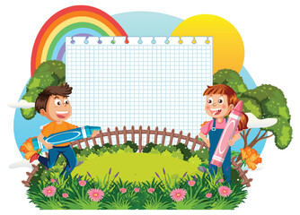 Wall Mural - empty board template with cartoon character
