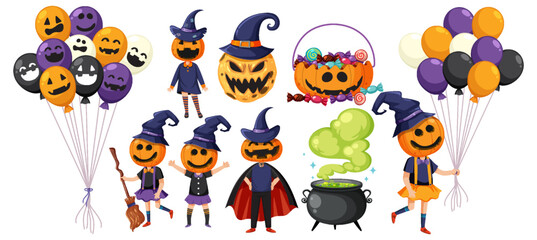 Poster - Halloween cartoon character and elements set