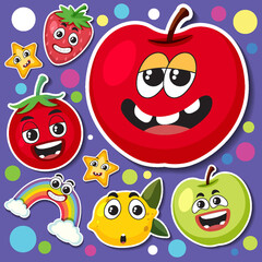 Wall Mural - Cute fruits sticker seamless pattern