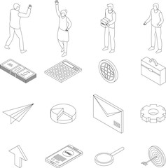 Poster - brand manager icons set. isometric set of brand manager vector icons outline thin lne isolated on wh
