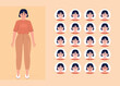 Young woman mental conditions semi flat color character emotions set. Editable facial expressions. Lifestyle and moods vector style illustration for motion graphic design and animation