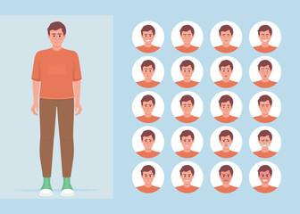 Poster - changing moods of young man semi flat color character emotions set. mental states. editable facial e