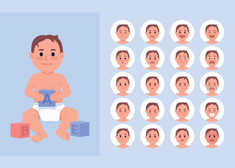 Poster - baby boy changing moods semi flat color character emotions set. editable facial expressions. childho