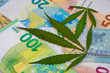 Euroscheine mit einem Cannabisblatt symbolisch