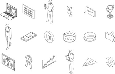 Poster - reputation icons set. isometric set of reputation vector icons outline thin lne isolated on white
