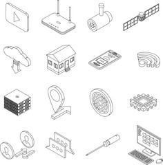 Wall Mural - Remote access icons set. Isometric set of remote access vector icons outline thin lne isolated on white