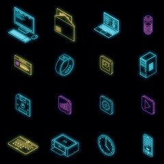 Poster - Operating system icons set. Isometric set of operating system vector icons neon color on black