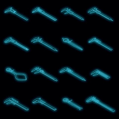 Poster - Calipers icons set. Isometric set of calipers vector icons neon color on black
