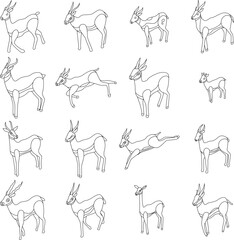 Poster - Gazelle icons set. Isometric set of gazelle vector icons outline thin lne isolated on white