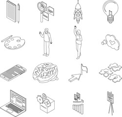 Canvas Print - Idea icons set. Isometric set of idea vector icons outline thin lne isolated on white