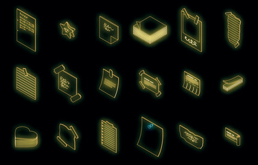 Poster - Memo icon. Isometric of memo vector icon neon color on black