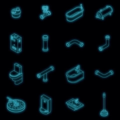 Poster - sewerage icons set. isometric set of sewerage vector icons neon color on black