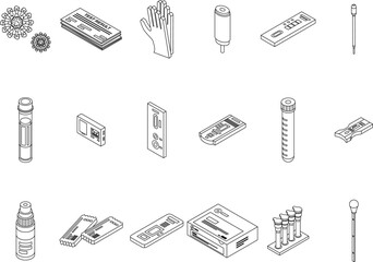 Poster - Covid test icons set. Isometric set of covid test vector icons outline thin lne isolated on white