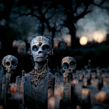 Scary Cemetery With Ghosts At Night Horror Halloween Background