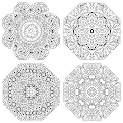 Wall Mural - Hand drawn zentangle set of 4 mandalas for coloring page.