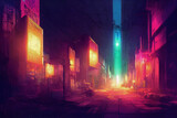 Fototapeta Uliczki - dystopian cyberpunk city  narrow street, concept art, digital painting, cinematic,