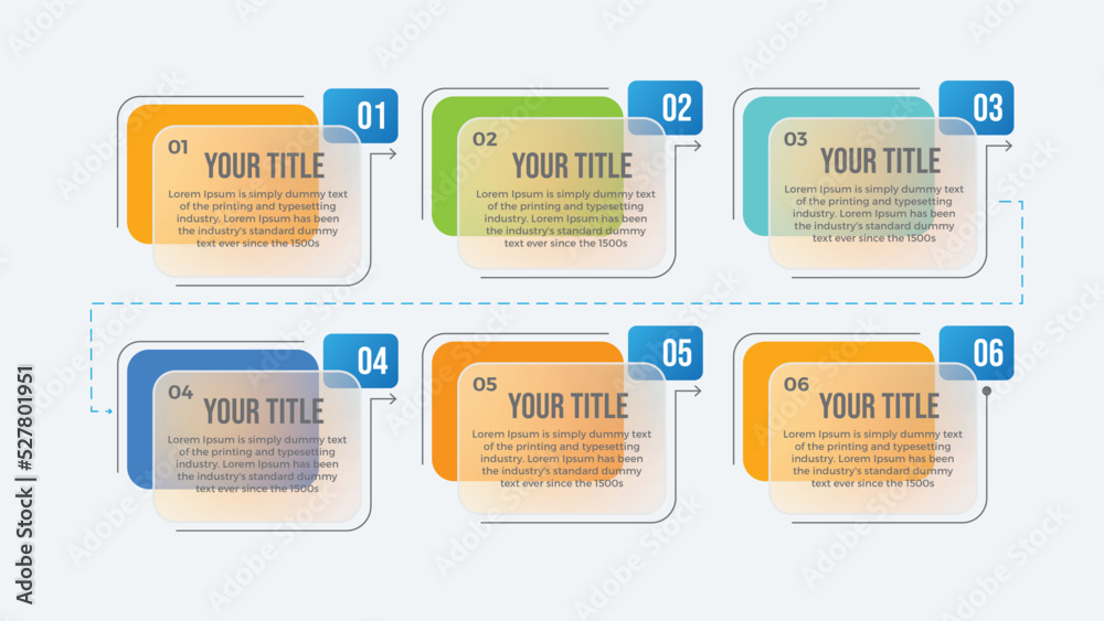 Modern minimal Business infographics 6 steps Glass morphism effect ...
