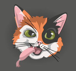 Wall Mural - Red Cats head face emoticon, cat eating sausage vector illustration