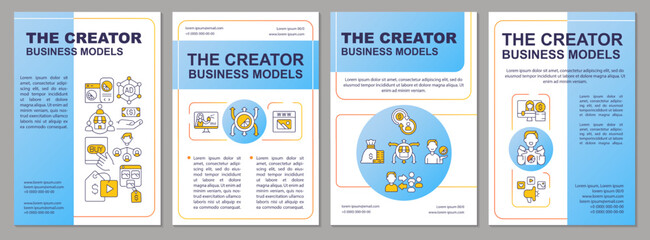 Creator business approaches blue brochure template. Leaflet design with linear icons. Editable 4 vector layouts for presentation, annual reports. Arial-Black, Myriad Pro-Regular fonts used