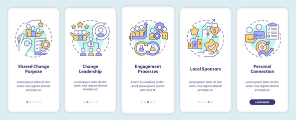 Wall Mural - Critical success factors onboarding mobile app screen. Business plan walkthrough 5 steps editable graphic instructions with linear concepts. UI, UX, GUI template. Myriad Pro-Bold, Regular fonts used