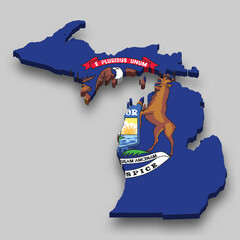 Wall Mural - 3d isometric Map of Michigan is a state of United States