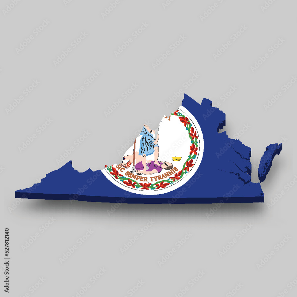 3d isometric Map of Virginia is a state of United States Stock Vector ...