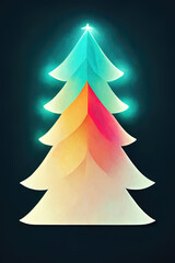 Wall Mural - green neon lights on christmas tree on greeting card