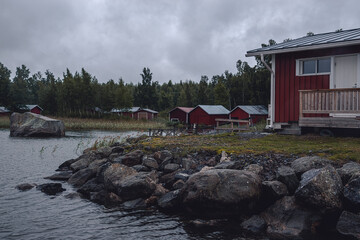 red house in the sea