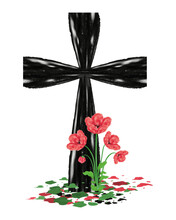 Headstone With Poppy Flowers Black Cross And Poppy Watercolor Design Element Remembrance Day, Anzac Day Isolated On White Background