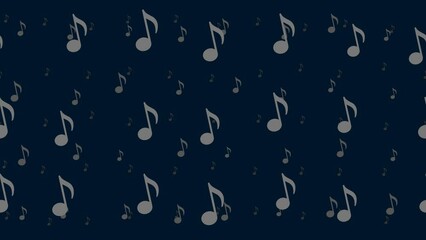 Poster - Musical note symbols float horizontally from left to right. Parallax fly effect. Floating symbols are located randomly. Seamless looped 4k animation on dark blue background