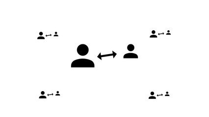 Poster - Zoom in and out animation the social distance symbol. Large black symbol in the center and four small symbols around. Seamless looped 4k animation on white background