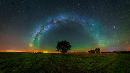 Wall Mural - Panorama view of milky way in the night sky, deep starry sky with Milky way over head