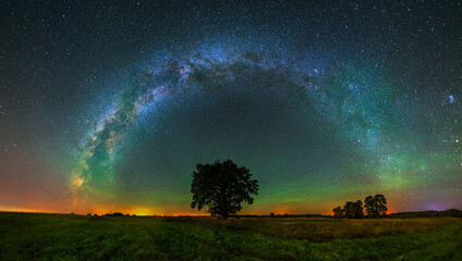 Wall Mural - Panorama view of milky way in the night sky, deep starry sky with Milky way over head