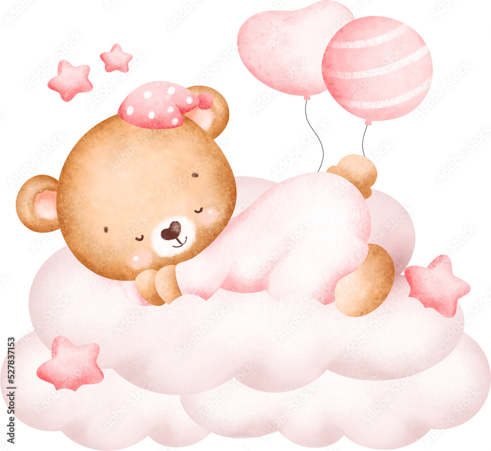 Cute baby teddy bear sleeping on the cloud Stock Illustration | Adobe Stock