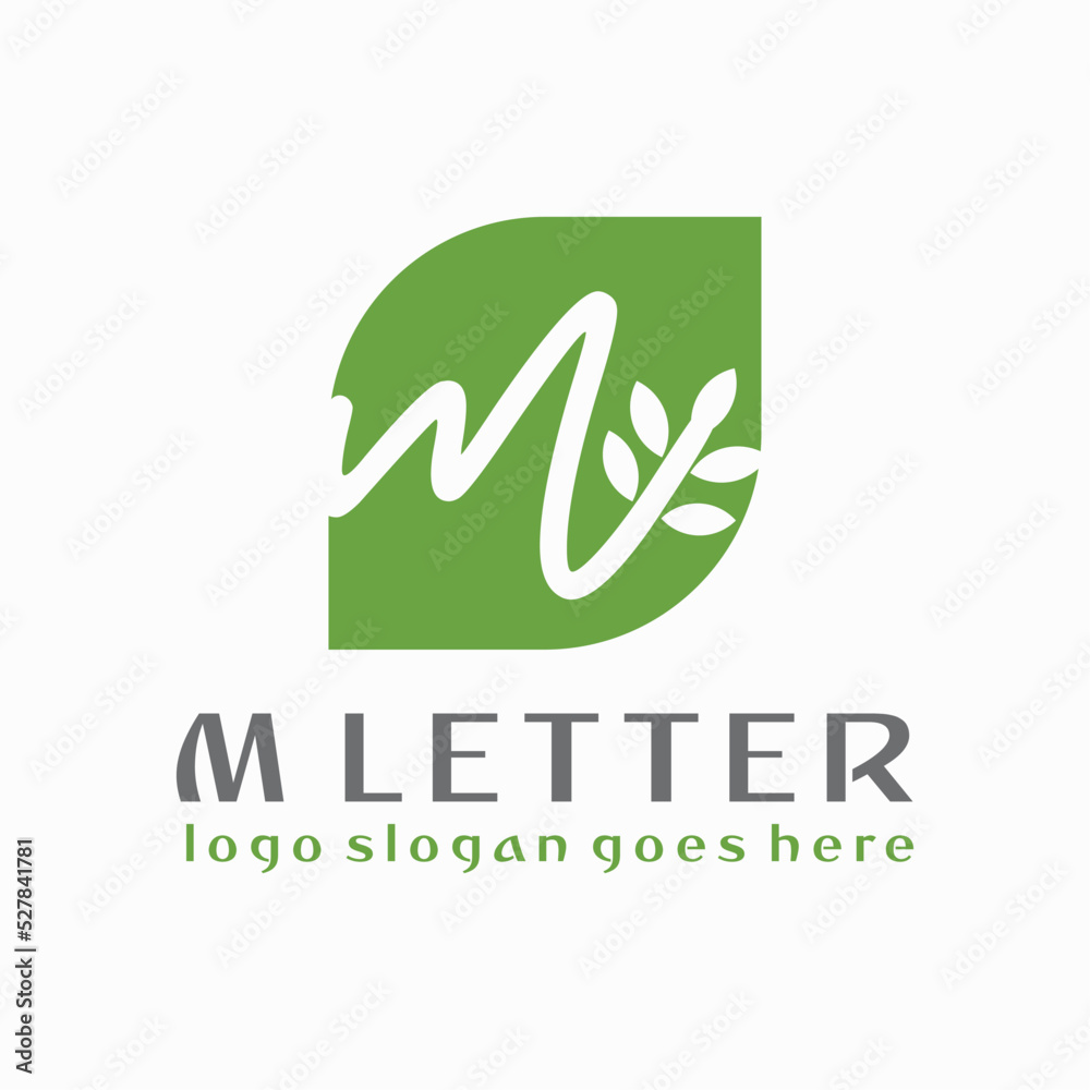 M letter leaf natural fresh green logo vector image Stock Vector ...